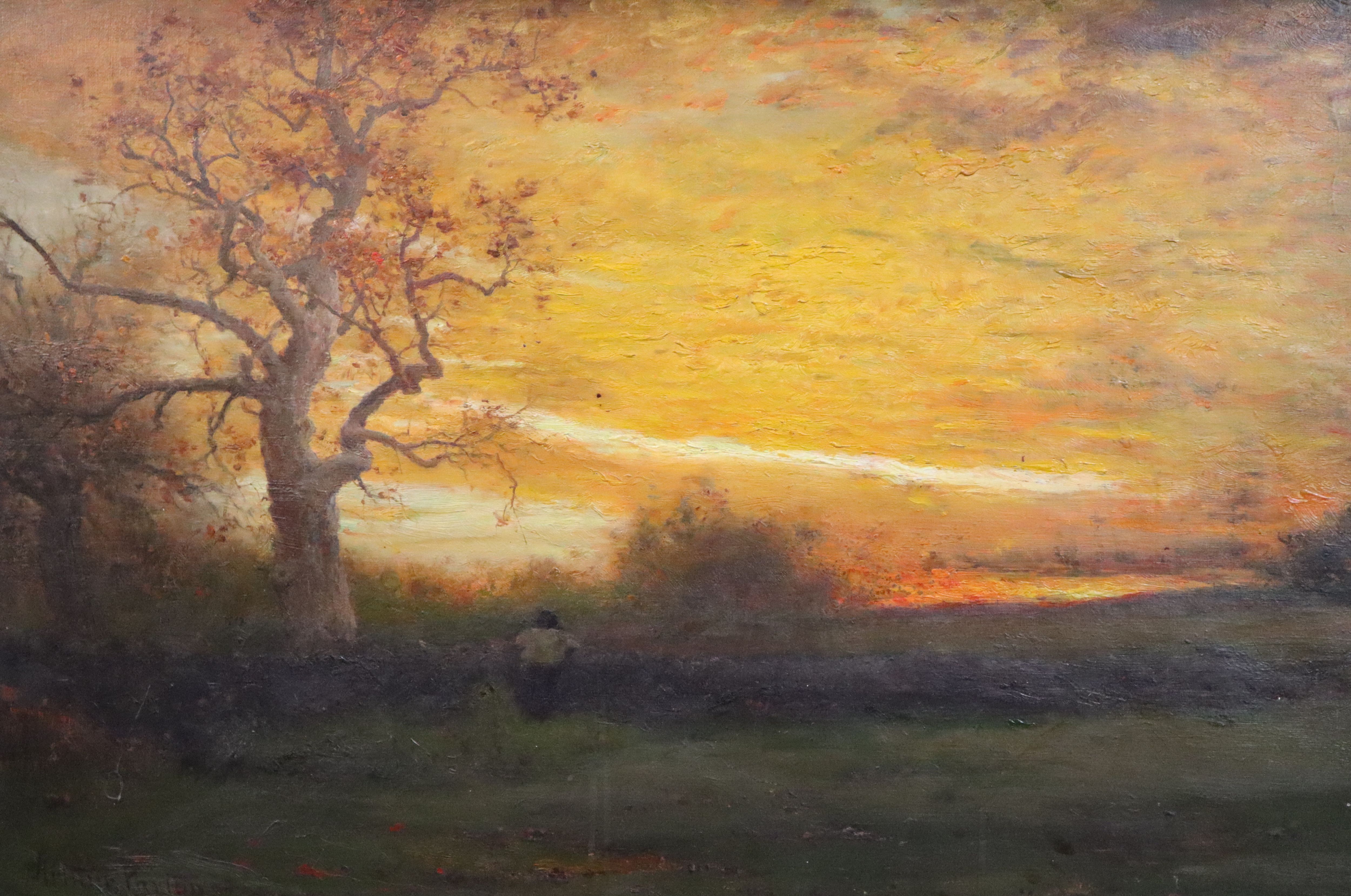 Arthur B. Parton (1842-1914) Figure in a landscape at sunset 18 x 26.5in.
